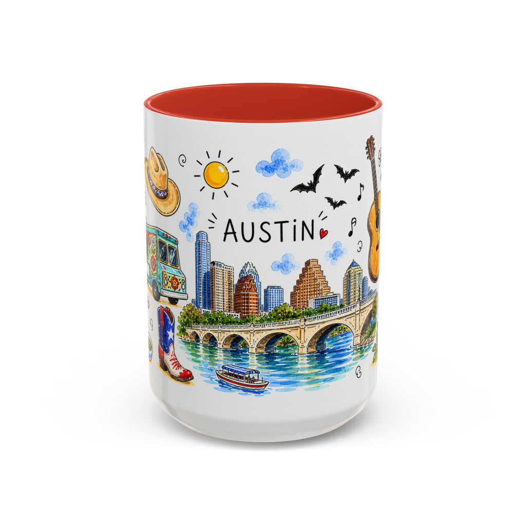 Austin Illustrated Travel Mug | City Souvenir Accent Coffee Mug | 11oz 15oz Ceramic Cup
