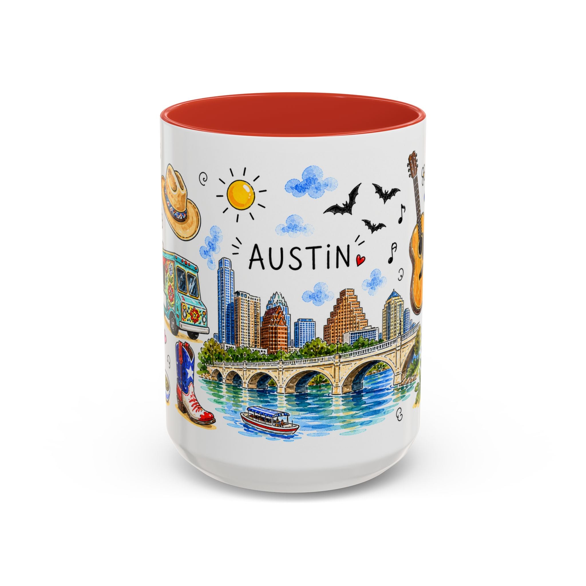 Austin Illustrated Travel Mug | City Souvenir Accent Coffee Mug | 11oz 15oz Ceramic Cup