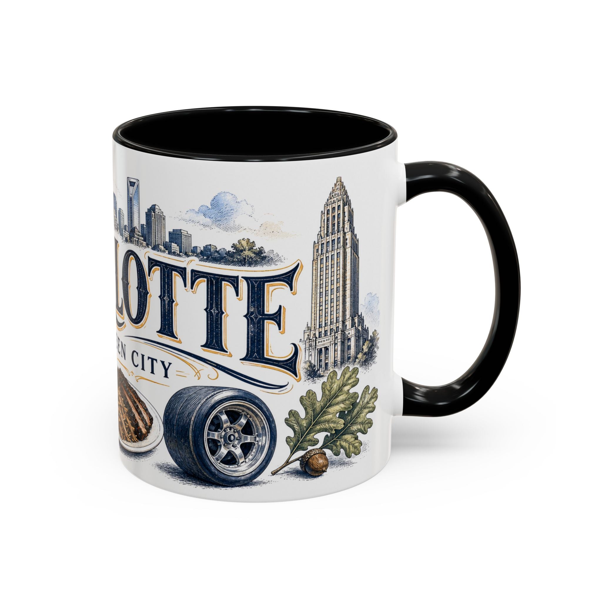 Charlotte Coffee Mug | United States Travel Souvenir | Vintage Illustrated City Gift | 11 oz 15 oz Accent Mug