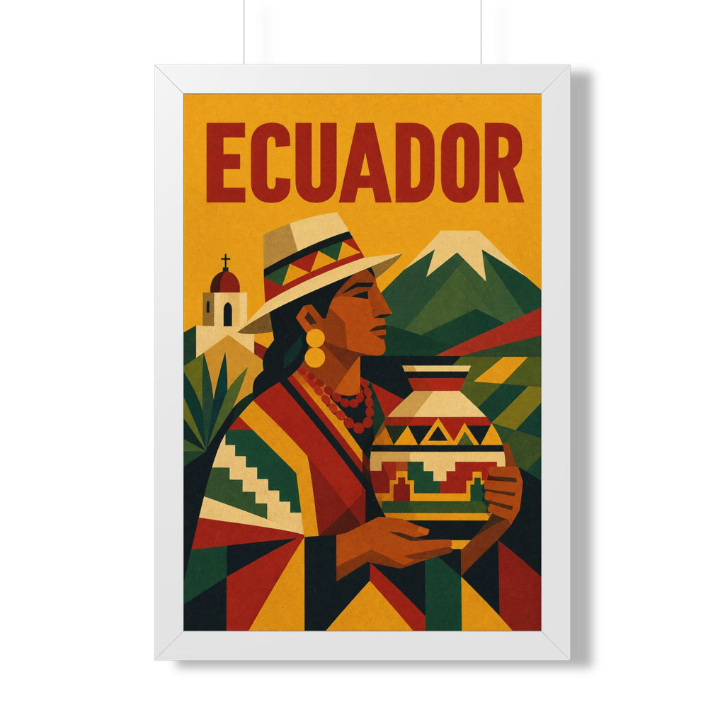 Ecuador Culture Ecuador Framed Poster | Vintage Travel Wall Art | Black Walnut White Frame | 16x24 20x30