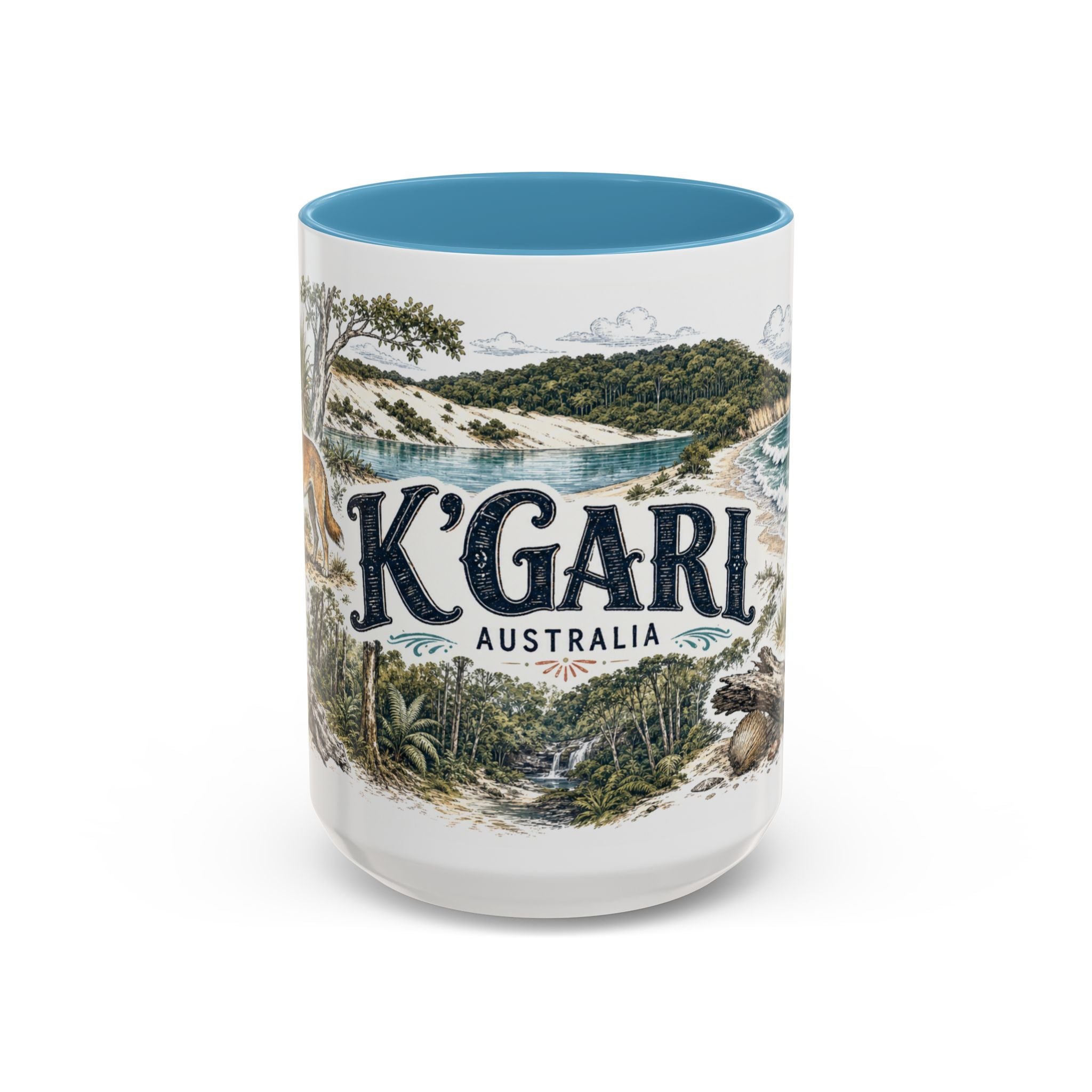 K'gari Mug, Australia Travel Souvenir, Bucket List Gift, Accent Ceramic Coffee Mug 11oz 15oz