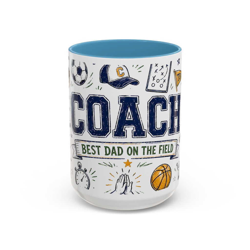 Coach Best Dad On The Field Coffee Mug | Father's Day Gift for Dad | Accent Color Ceramic 11oz 15oz