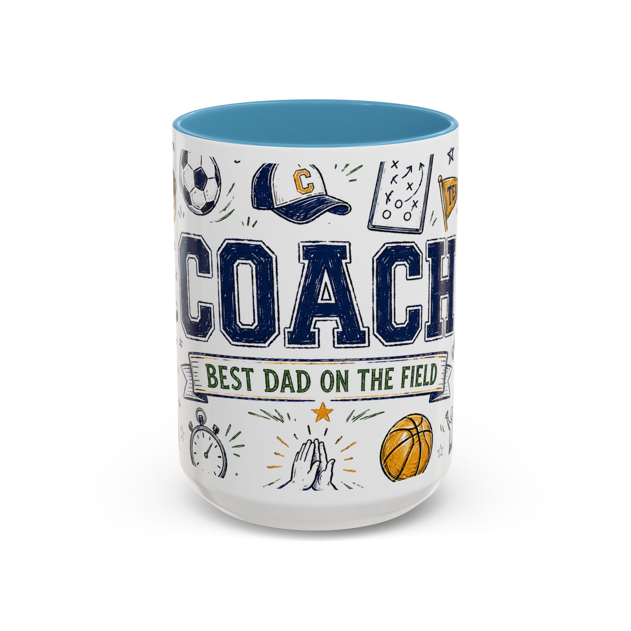 Coach Best Dad On The Field Coffee Mug | Father's Day Gift for Dad | Accent Color Ceramic 11oz 15oz