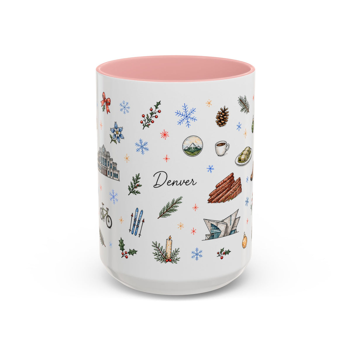 Denver Christmas Mug | Watercolor City Souvenir, Holiday Travel Gift (11oz/15oz)