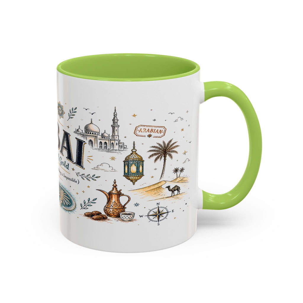 Dubai Coffee Mug | UAE Souvenir Travel Gift | Accent Color Ceramic 11oz 15oz