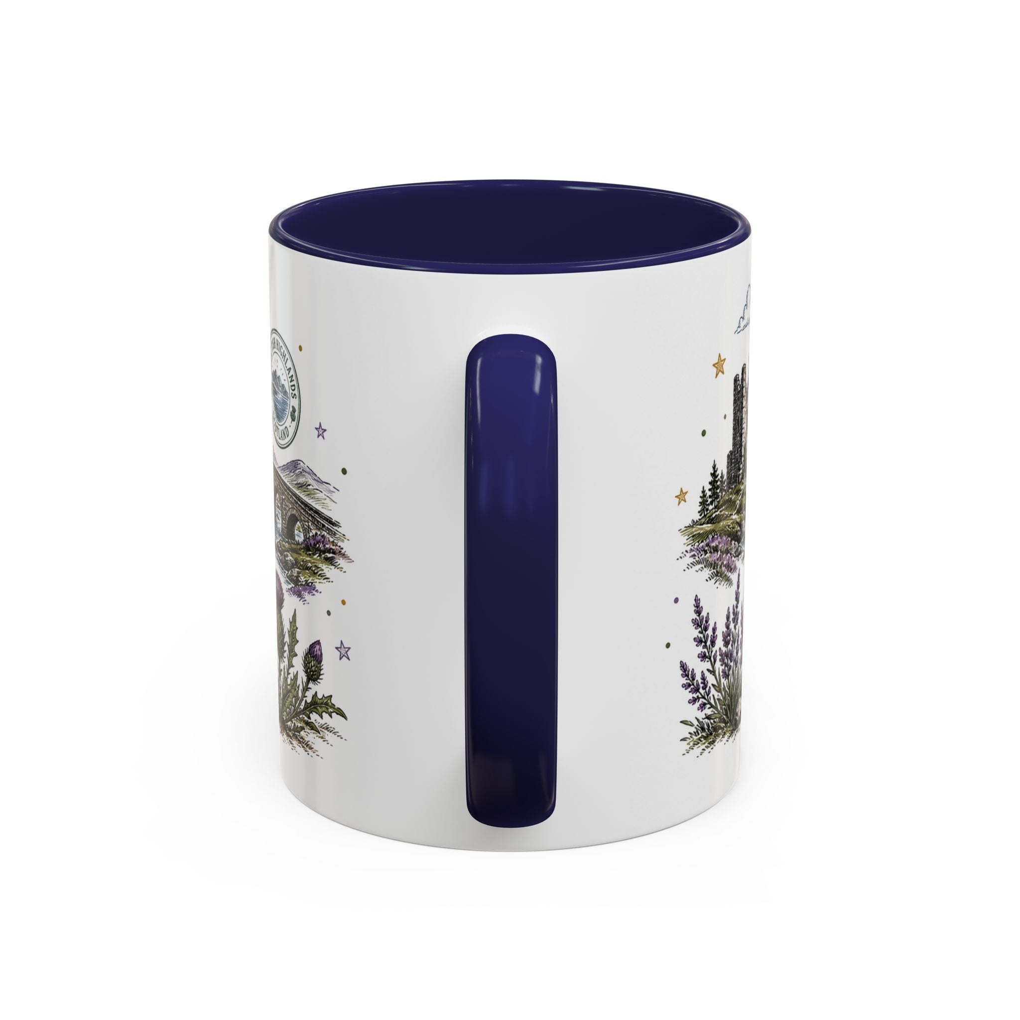 Scottish Highlands Coffee Mug | Travel Destination Souvenir Gift | Accent Color Ceramic 11oz 15oz