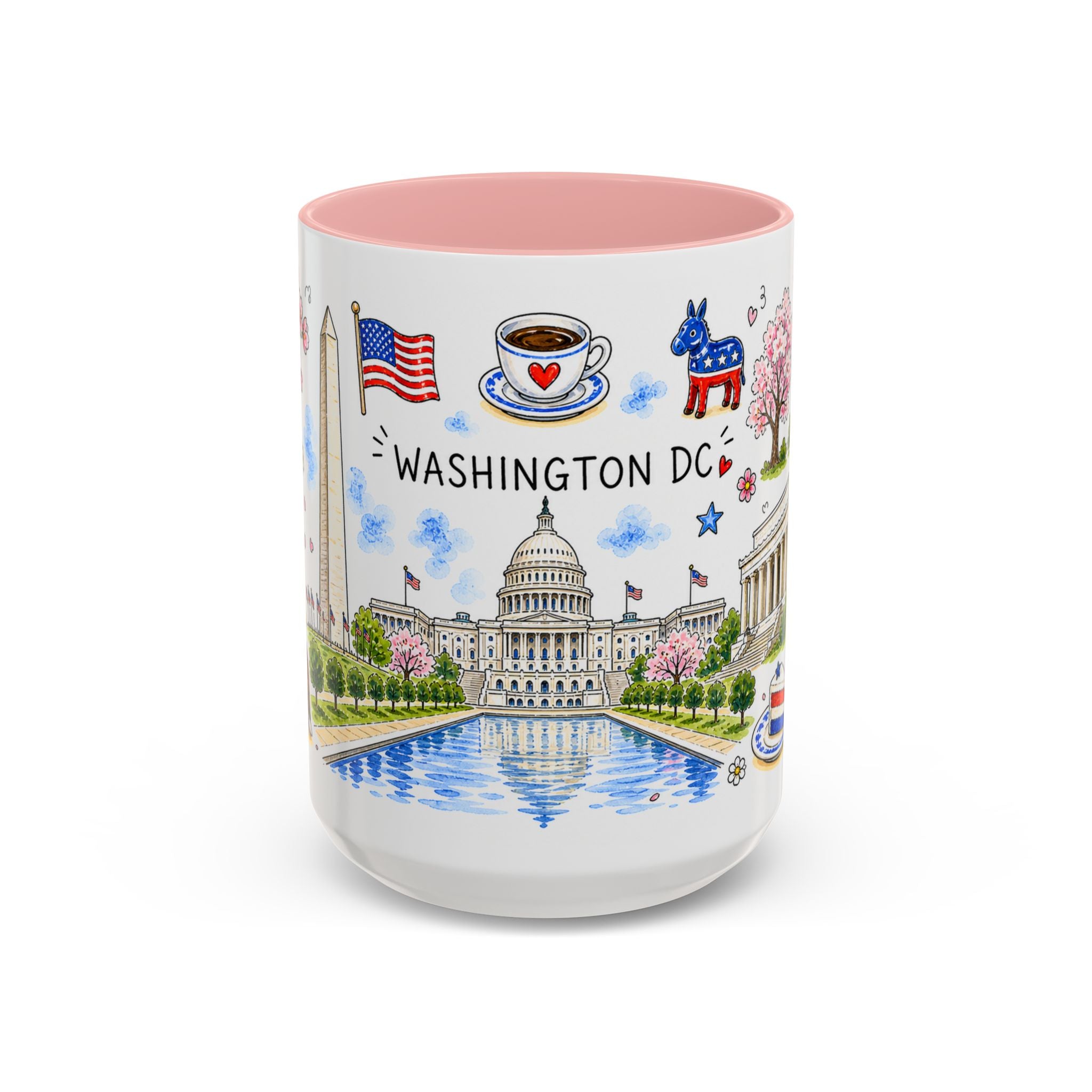 Washington DC Illustrated Travel Mug | City Souvenir Accent Coffee Mug | 11oz 15oz Ceramic Cup