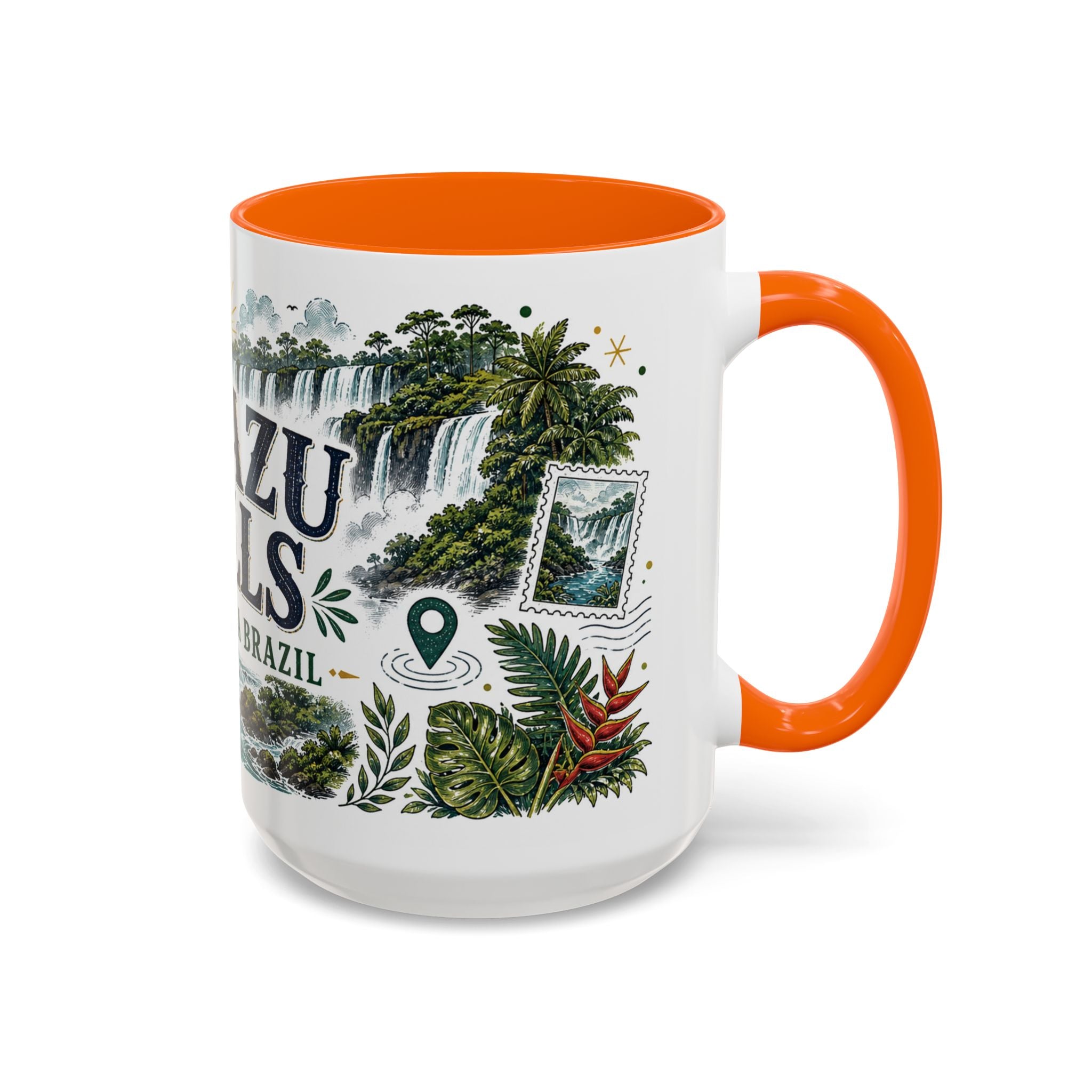 Iguazu Falls Coffee Mug | Travel Destination Souvenir Gift | Accent Color Ceramic 11oz 15oz
