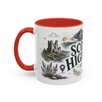 Scottish Highlands Coffee Mug | Travel Destination Souvenir Gift | Accent Color Ceramic 11oz 15oz