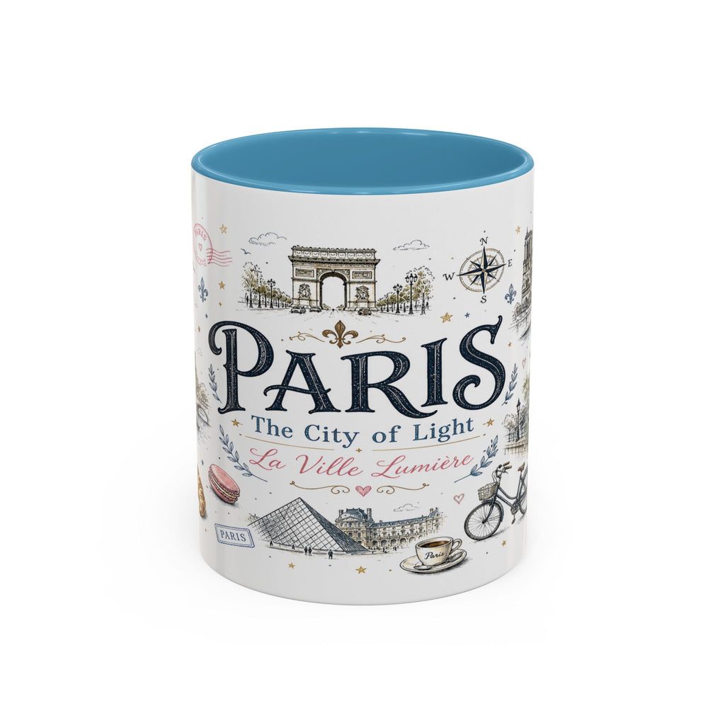 Paris Coffee Mug | France Souvenir Travel Gift | Accent Color Ceramic 11oz 15oz