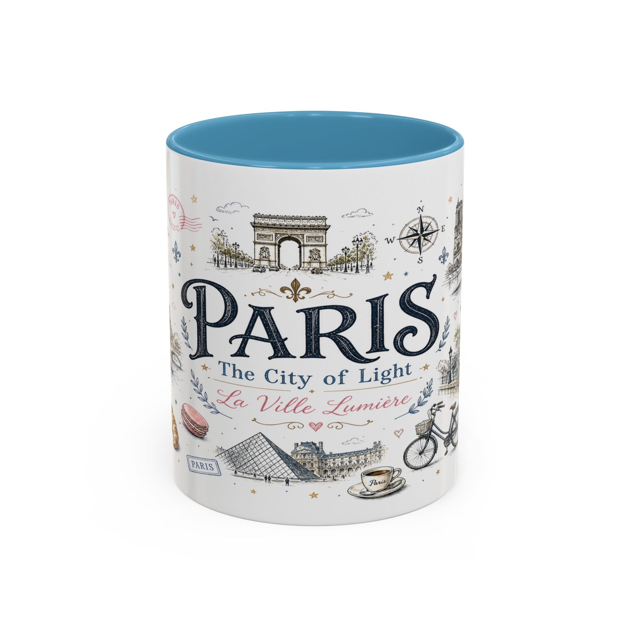 Paris Coffee Mug | France Souvenir Travel Gift | Accent Color Ceramic 11oz 15oz