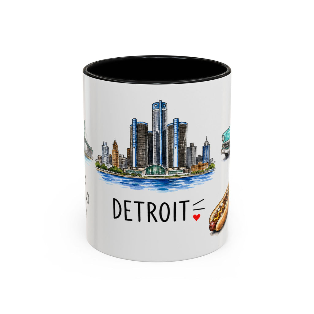 Detroit Illustrated Travel Mug | City Souvenir Accent Coffee Mug | 11oz 15oz Ceramic Cup