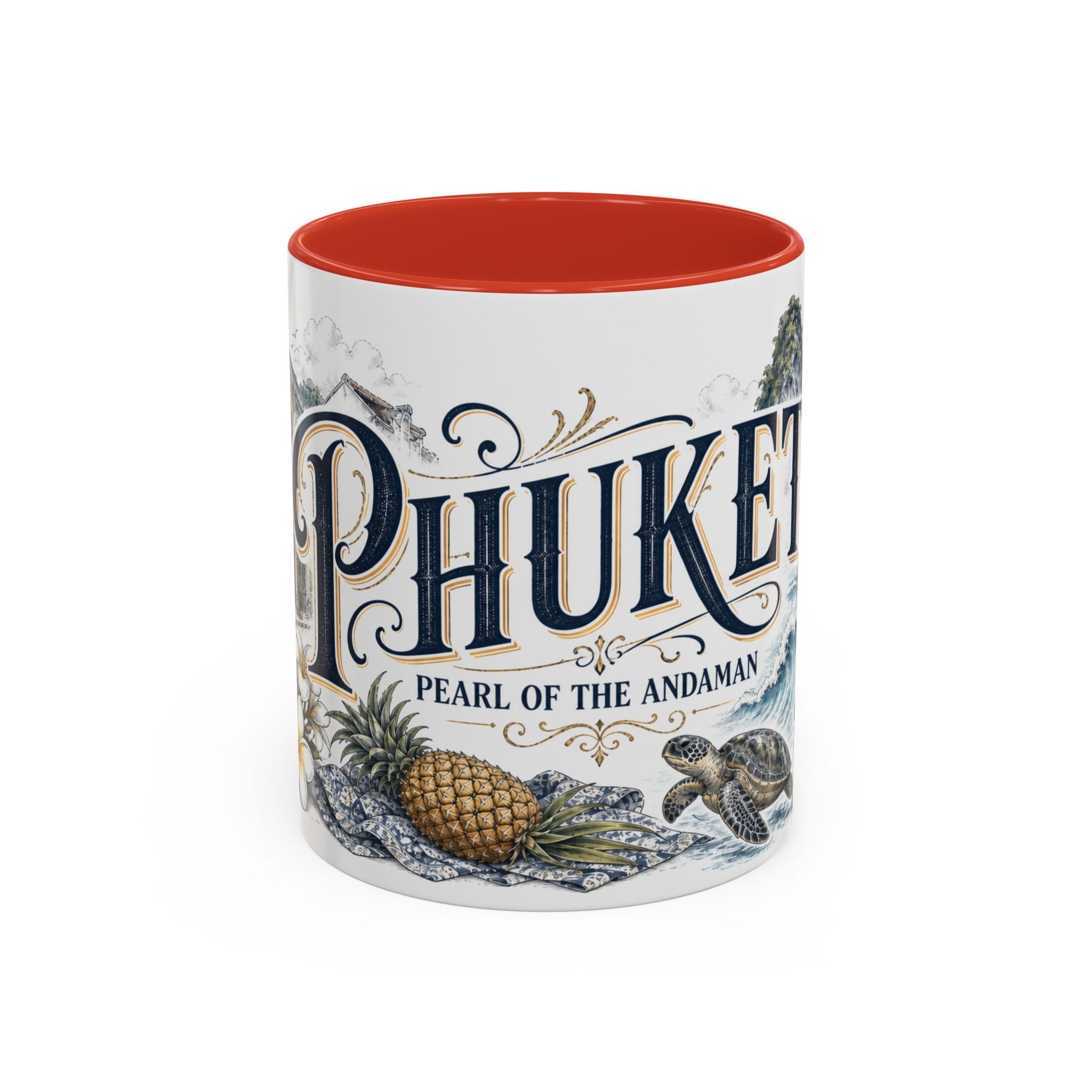 Phuket Coffee Mug | Thailand Travel Souvenir | Vintage Illustrated City Gift | 11 oz 15 oz Accent Mug