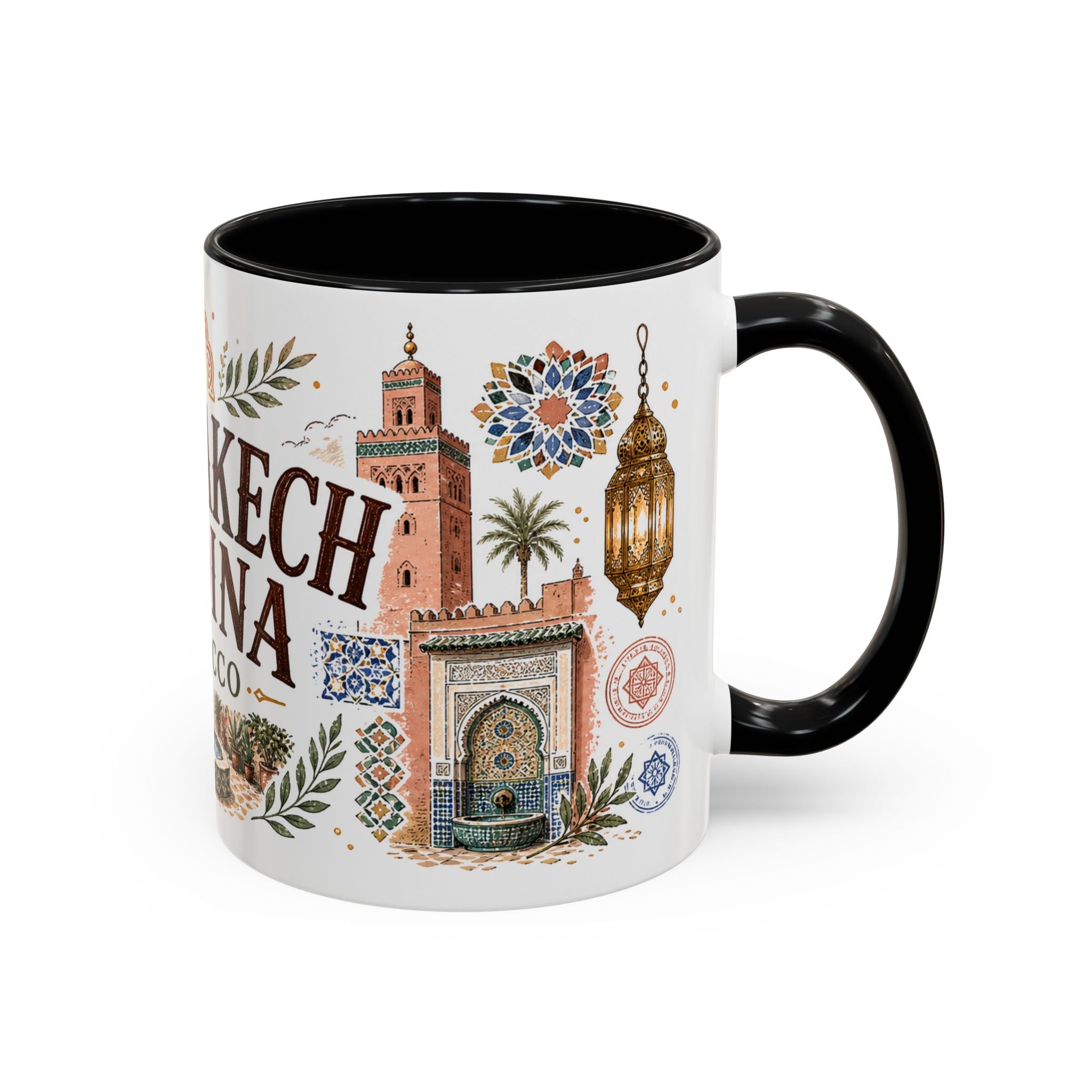 Marrakech Medina Coffee Mug | Travel Destination Souvenir Gift | Accent Color Ceramic 11oz 15oz