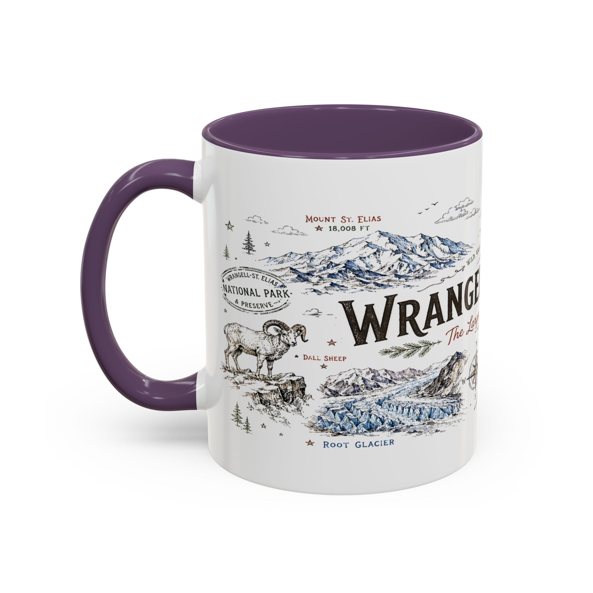 Wrangell-St. Elias National Park Coffee Mug | Alaska Wilderness Climbing Gift | Accent Color Ceramic 11oz 15oz