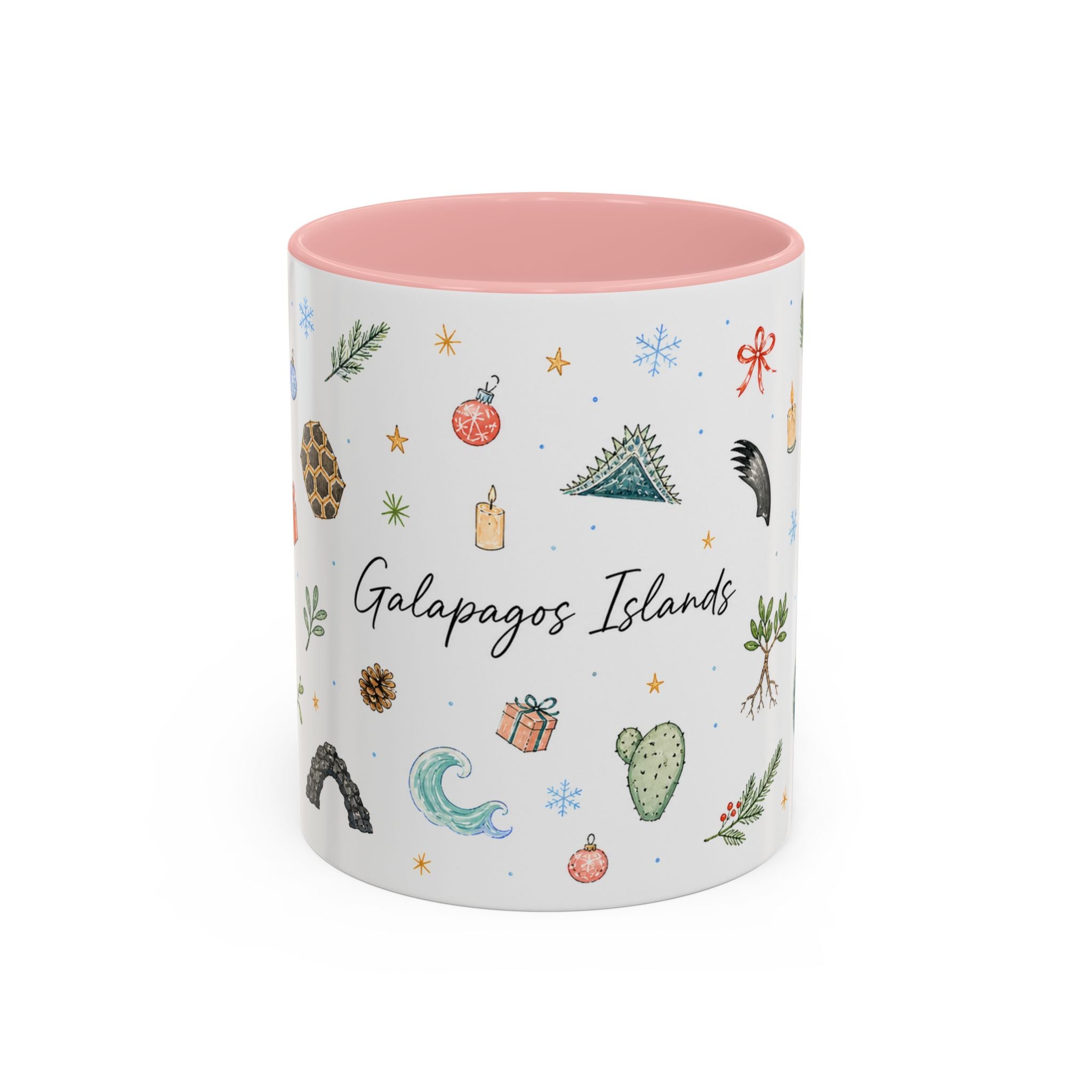 Galapagos Islands Christmas Mug | Watercolor Travel Souvenir | Holiday Gift | Accent Ceramic Coffee Cup 11oz 15oz