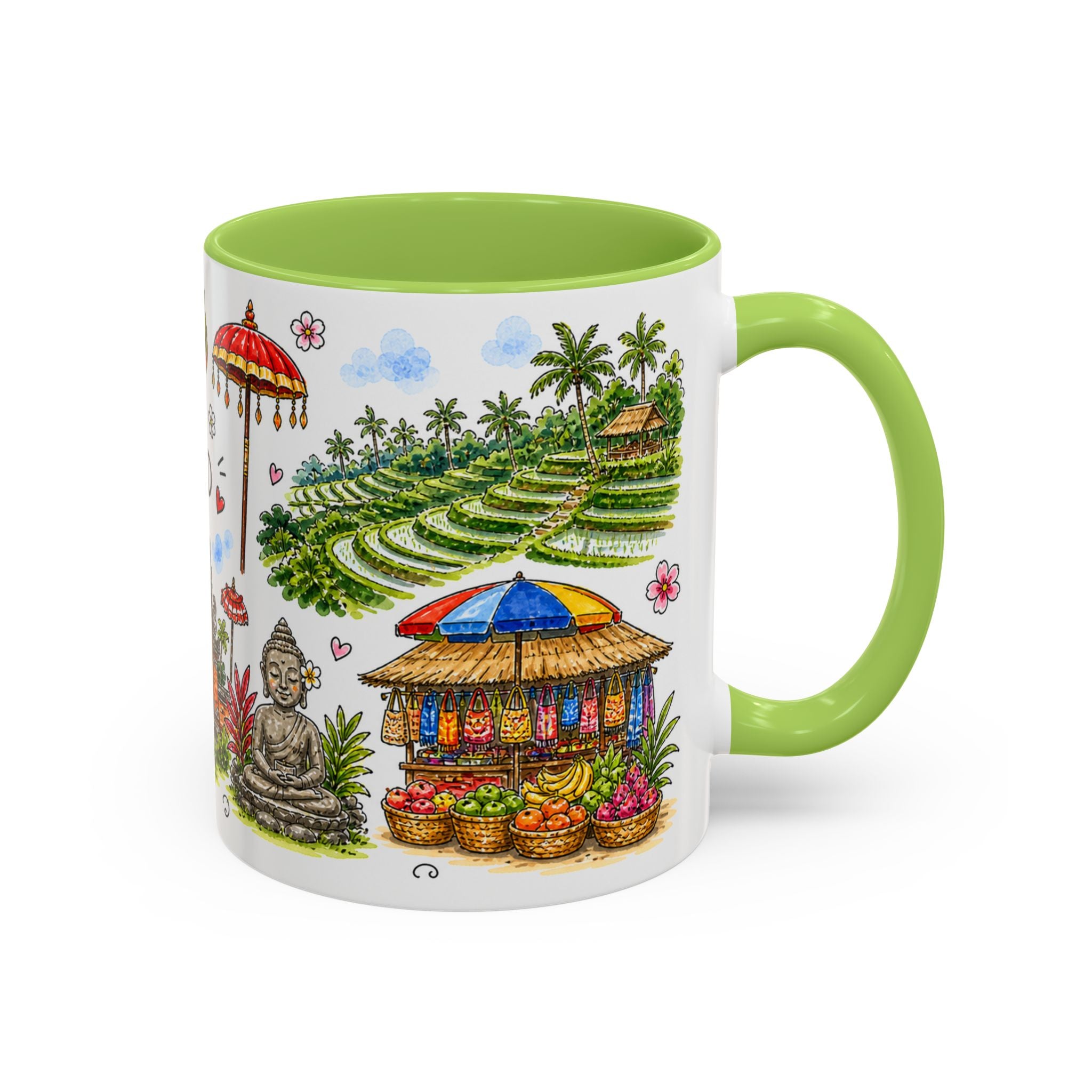 Ubud Illustrated Travel Mug | City Souvenir Accent Coffee Mug | 11oz 15oz Ceramic Cup