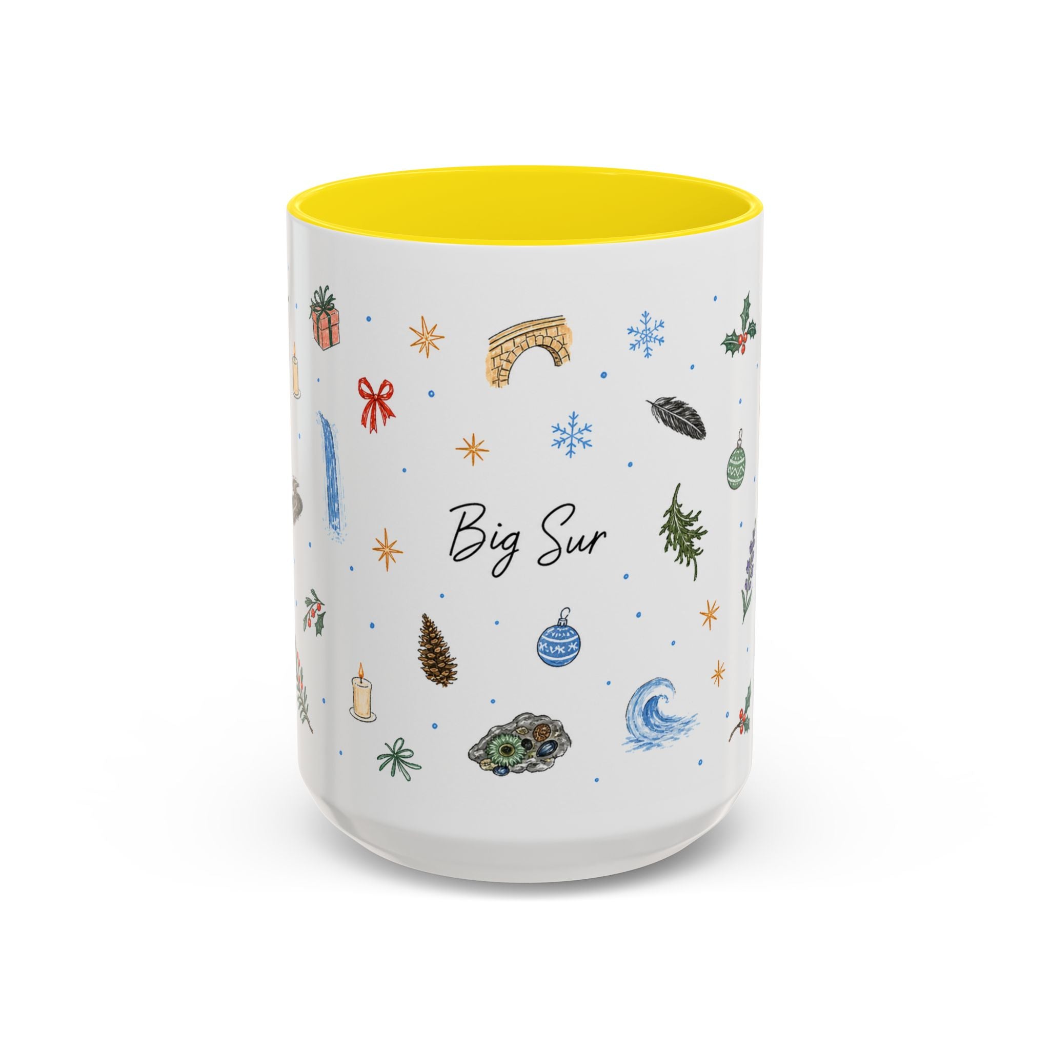 Big Sur Christmas Mug | Watercolor Travel Souvenir | Holiday Gift | Accent Ceramic Coffee Cup 11oz 15oz