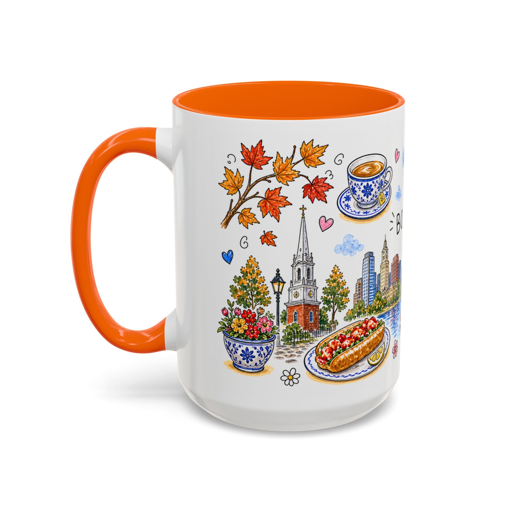 Boston Illustrated Travel Mug | City Souvenir Accent Coffee Mug | 11oz 15oz Ceramic Cup