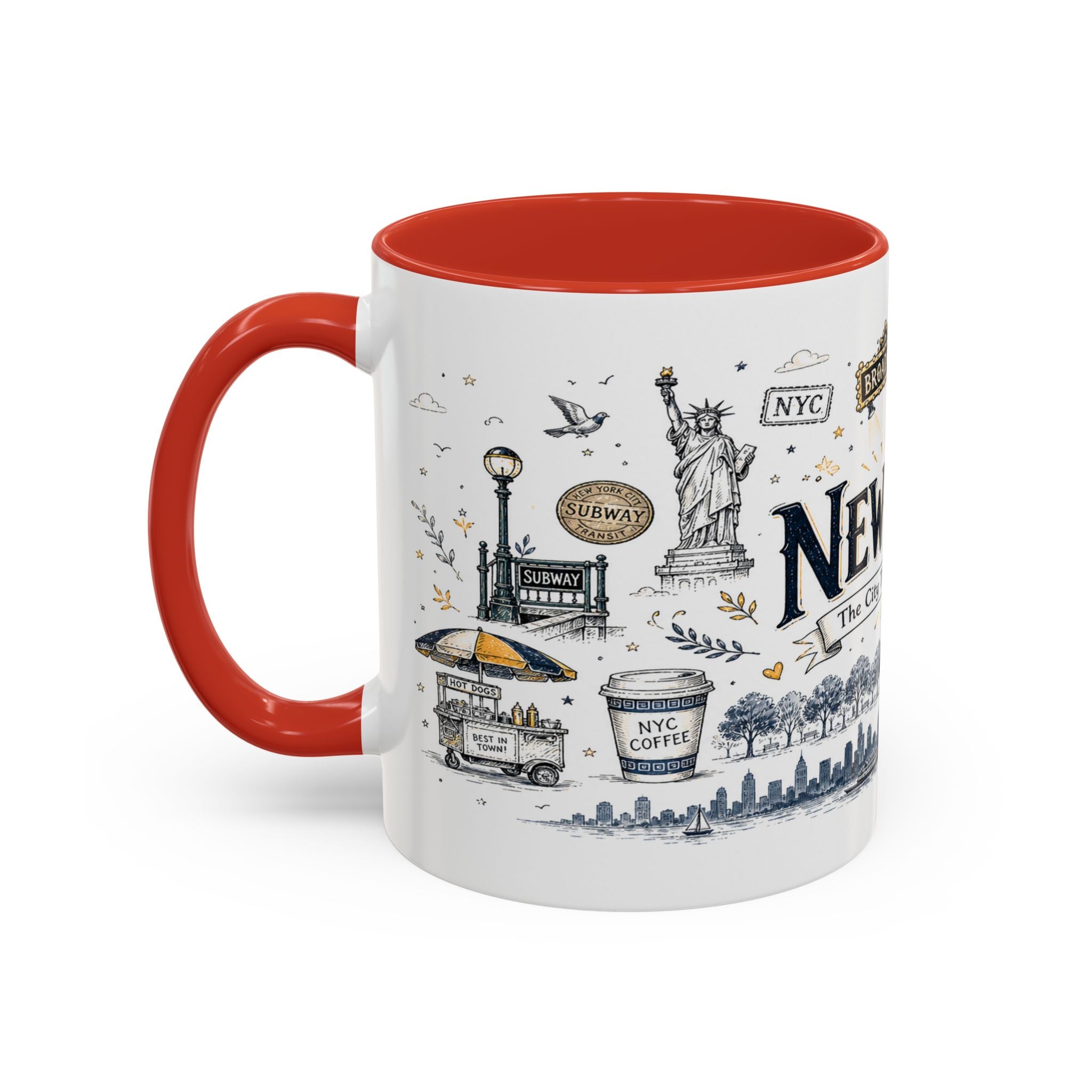 New York City Coffee Mug | New York Souvenir Travel Gift | Accent Color Ceramic 11oz 15oz