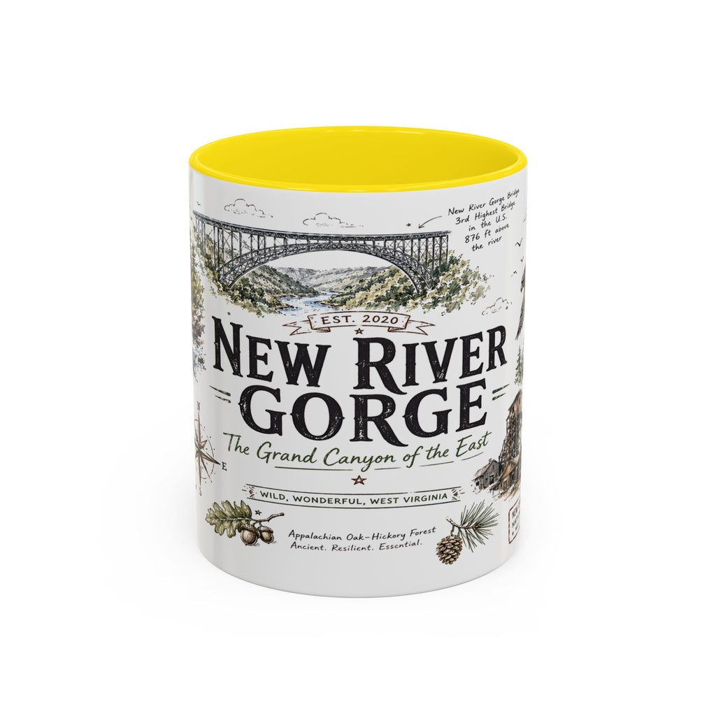 New River Gorge National Park Coffee Mug | West Virginia River Canyon Climbing Gift | Accent Color Ceramic 11oz 15oz