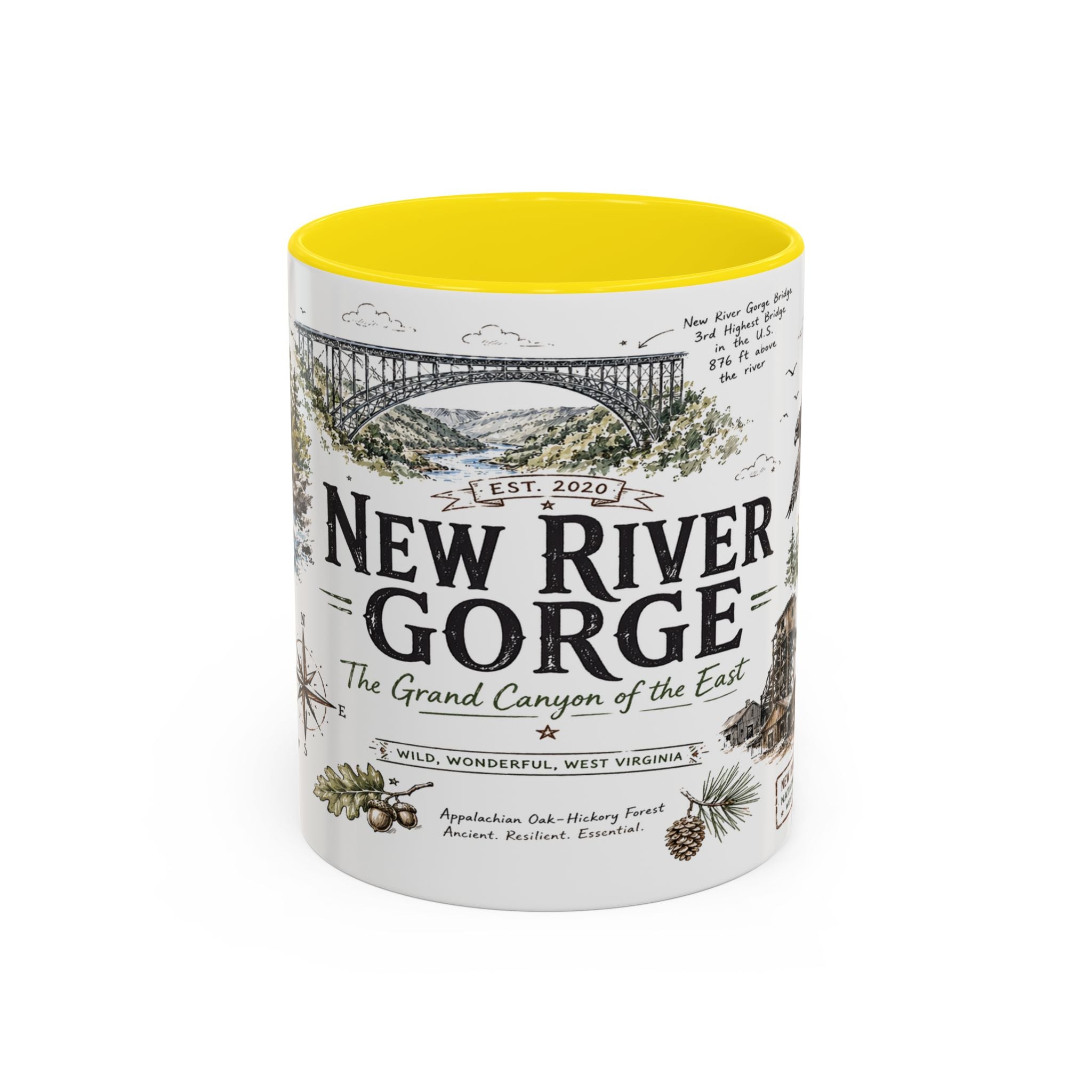 New River Gorge National Park Coffee Mug | West Virginia River Canyon Climbing Gift | Accent Color Ceramic 11oz 15oz