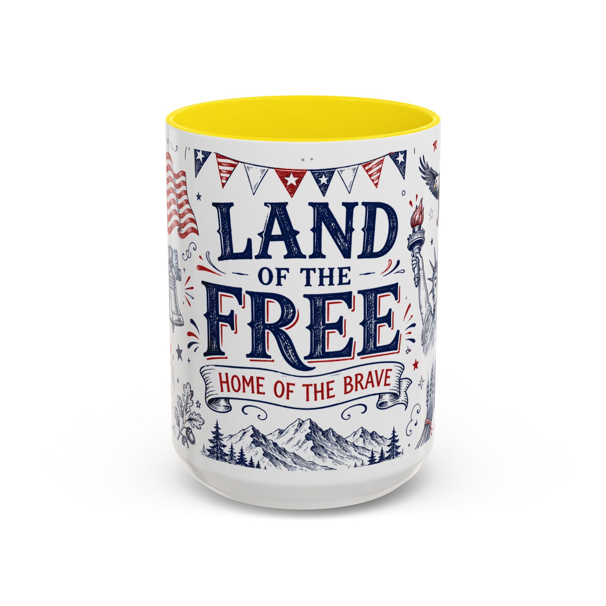 Land of the Free Coffee Mug | Home of the Brave 4th of July Gift | Accent Color Ceramic 11oz 15oz