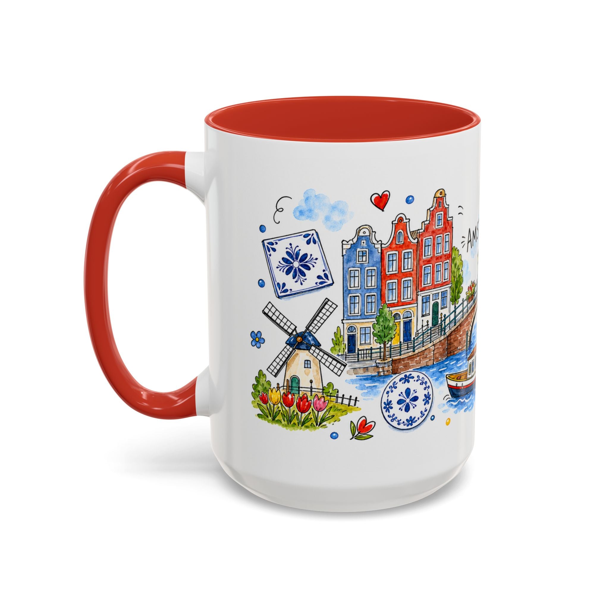 Amsterdam Travel Mug | European City Souvenir Accent Coffee Mug | 11oz 15oz Ceramic Cup