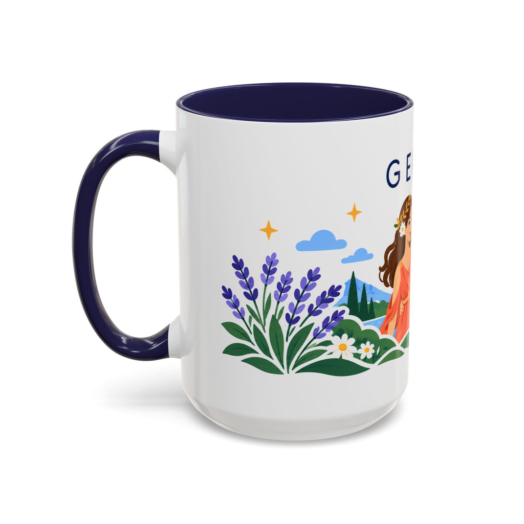 Gemini Zodiac Coffee Mug | Twins and Floral Design | Astrology Birthday Gift | 11 oz 15 oz Ceramic Accent Mug