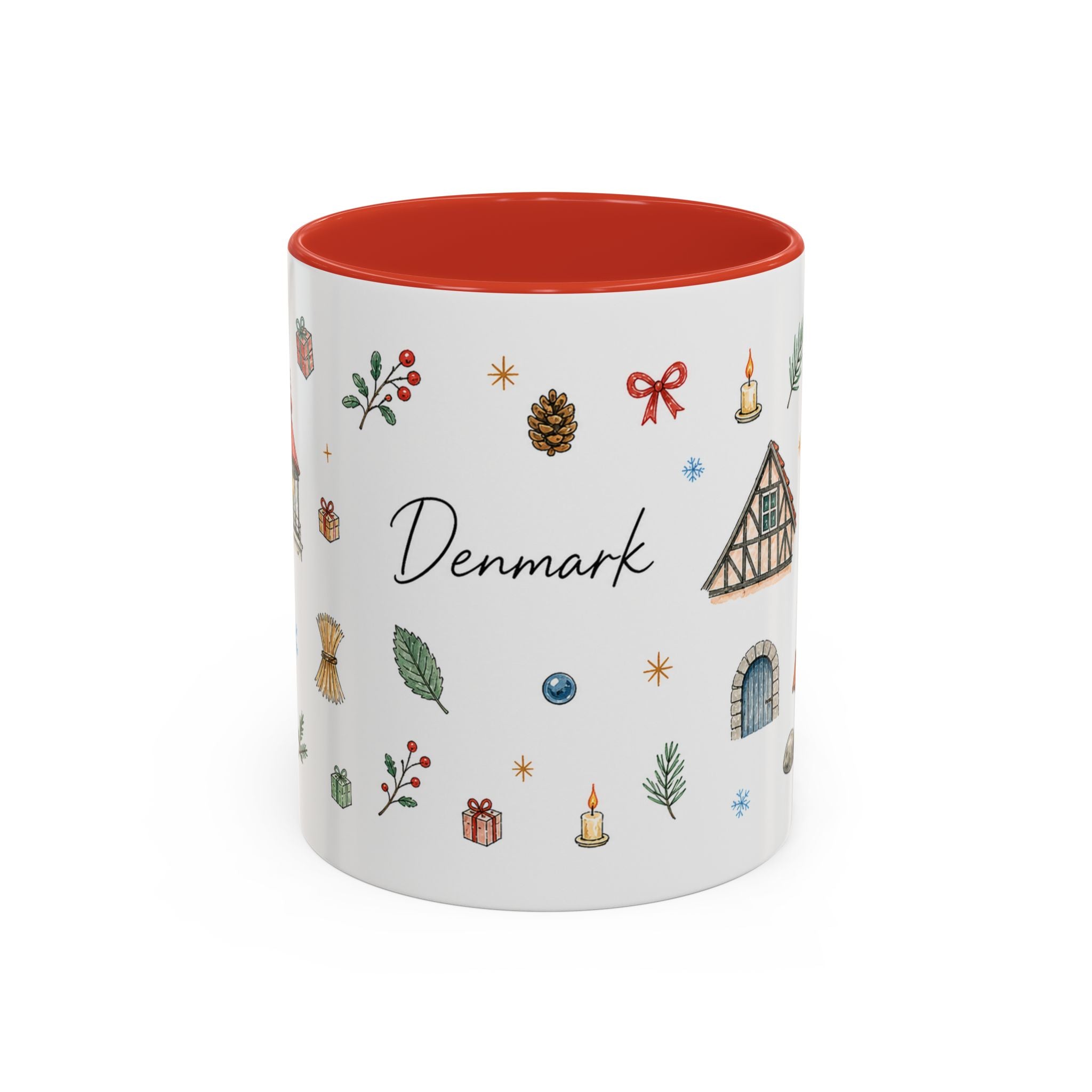 Denmark Christmas Mug | Watercolor Travel Souvenir | Holiday Gift | Accent Ceramic Coffee Cup 11oz 15oz