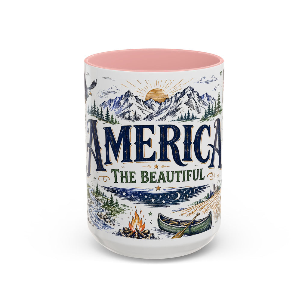 America the Beautiful Coffee Mug | Patriotic USA Gift | Accent Color Ceramic 11oz 15oz