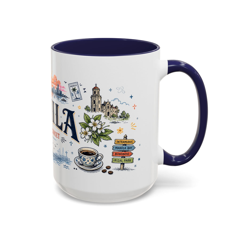 Manila Coffee Mug | Philippines Souvenir Travel Gift | Accent Color Ceramic 11oz 15oz