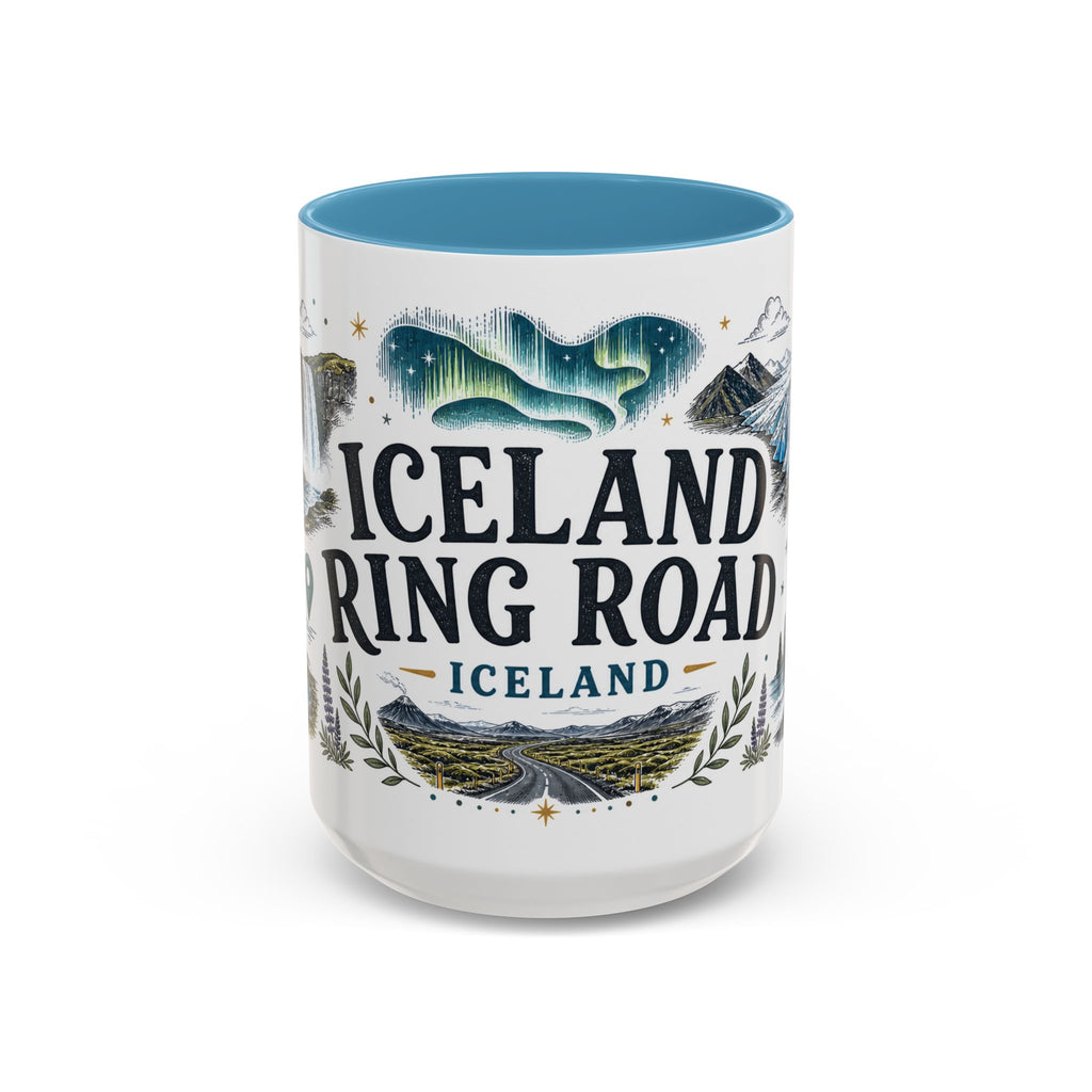 Iceland Ring Road Coffee Mug | Travel Destination Souvenir Gift | Accent Color Ceramic 11oz 15oz