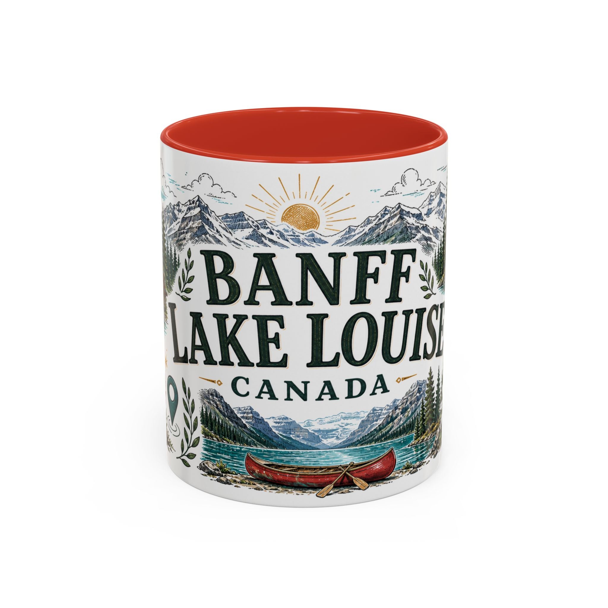 Banff Lake Louise Coffee Mug | Travel Destination Souvenir Gift | Accent Color Ceramic 11oz 15oz