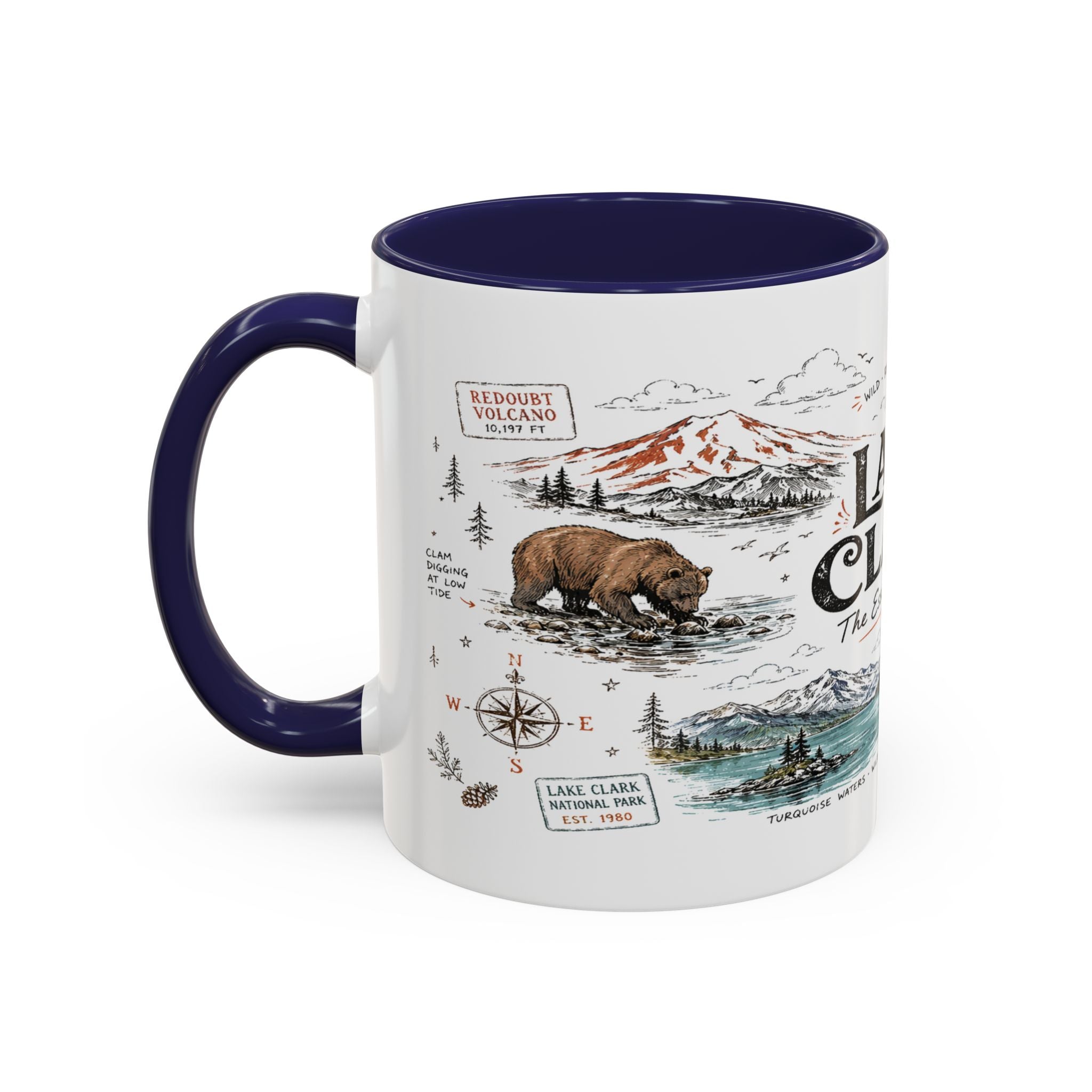 Lake Clark National Park Coffee Mug | Alaska Fly-in Wilderness Adventure Gift | Accent Color Ceramic 11oz 15oz