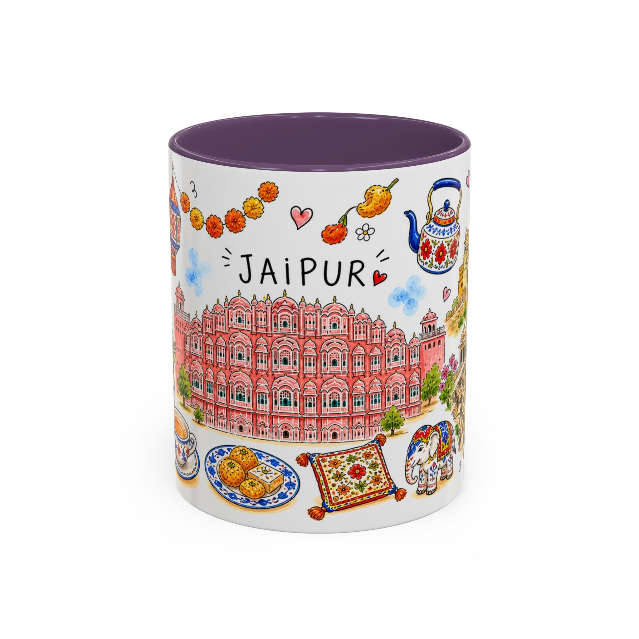 Jaipur Illustrated Travel Mug | City Souvenir Accent Coffee Mug | 11oz 15oz Ceramic Cup