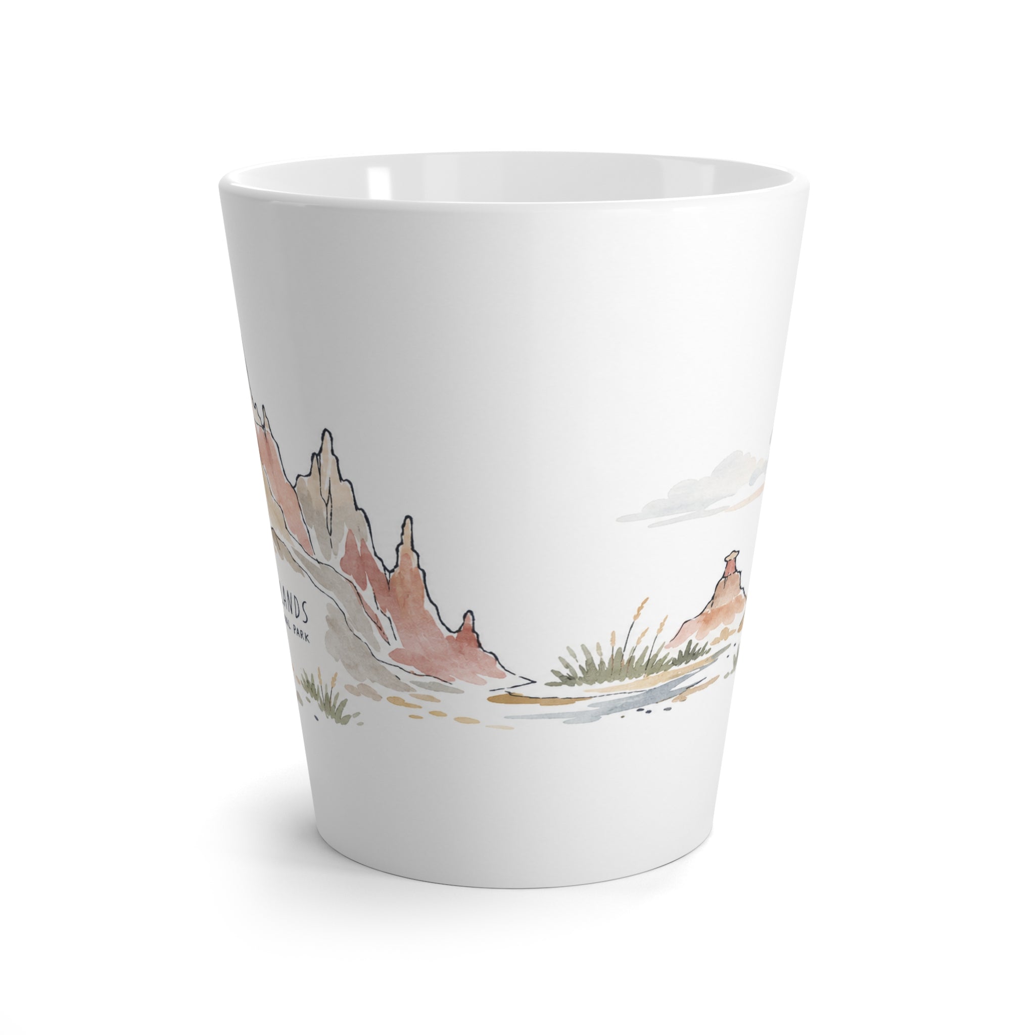 Badlands National Park Latte Mug | Pastel Watercolor Nature Coffee Cup | 12 oz Travel Souvenir Gift