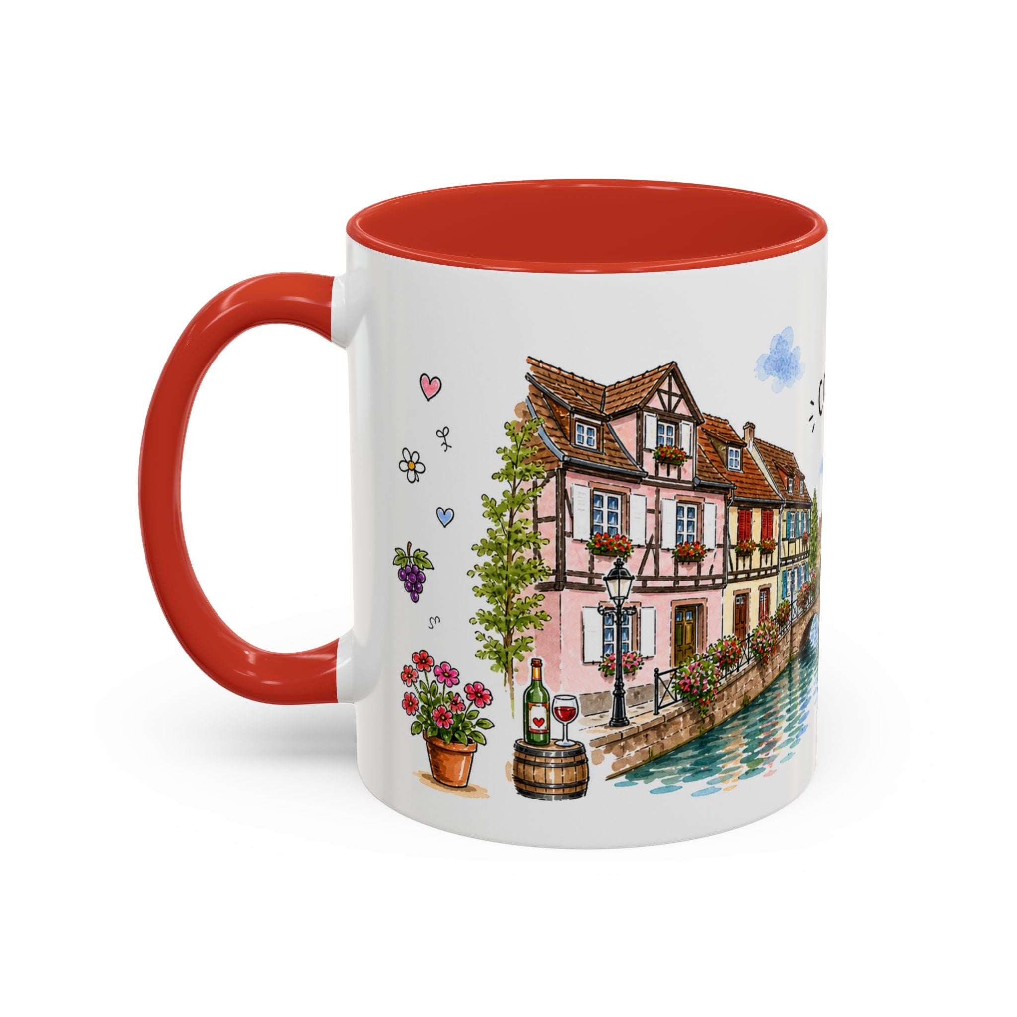 Colmar Illustrated Travel Mug | France Souvenir Accent Coffee Mug | 11oz 15oz Ceramic Cup