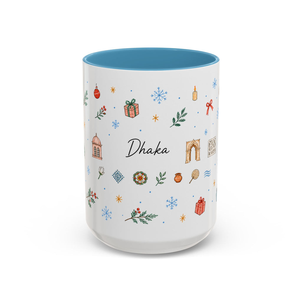 Dhaka Christmas Mug | Watercolor Travel Souvenir | Holiday Gift | Accent Ceramic Coffee Cup 11oz 15oz