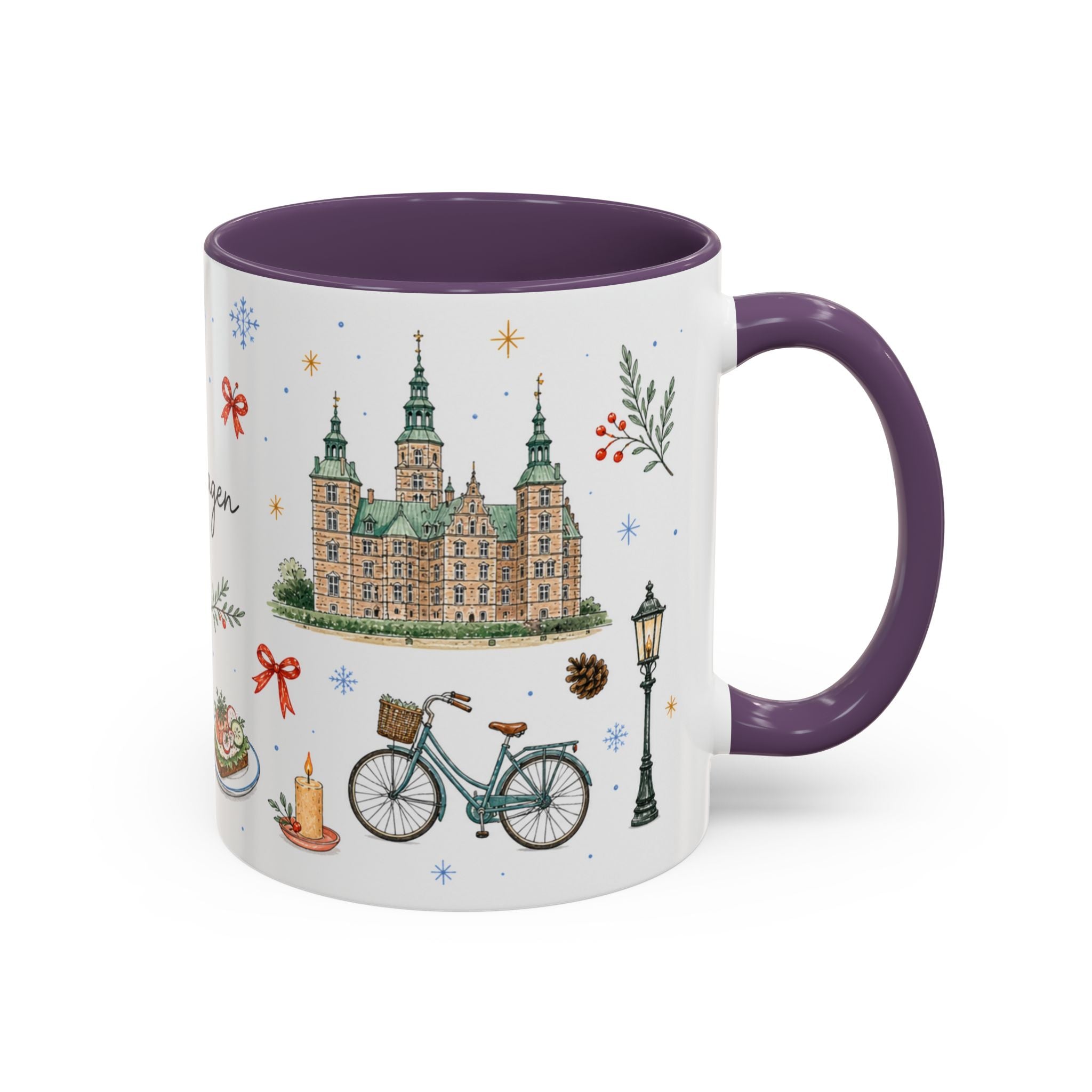 Copenhagen Christmas Mug | Watercolor Travel Souvenir | Holiday Gift | Accent Ceramic Coffee Cup 11oz 15oz