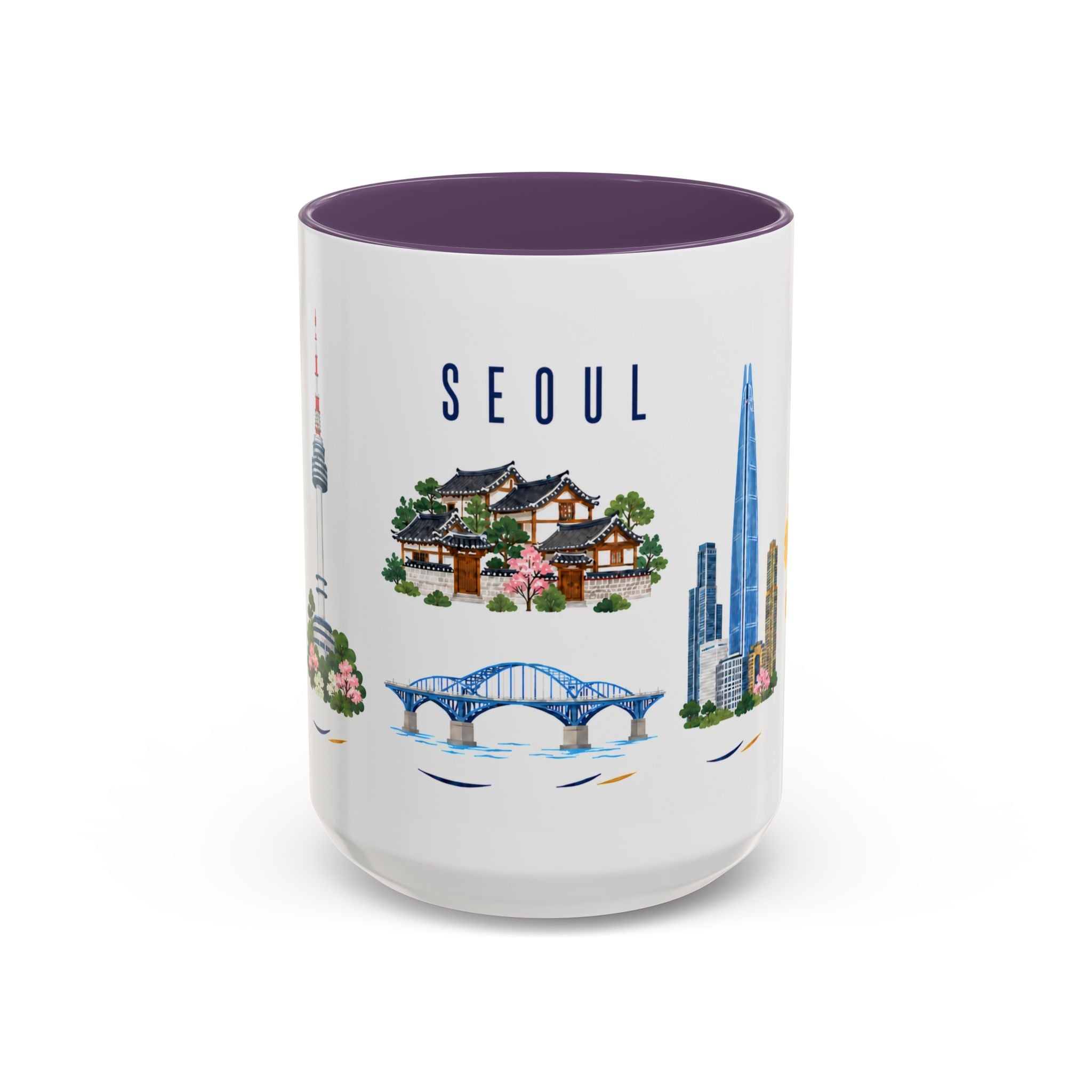 Seoul Coffee Mug | South Korea Travel Souvenir | Porcelain Decal City Gift | 11oz 15oz Accent Mug