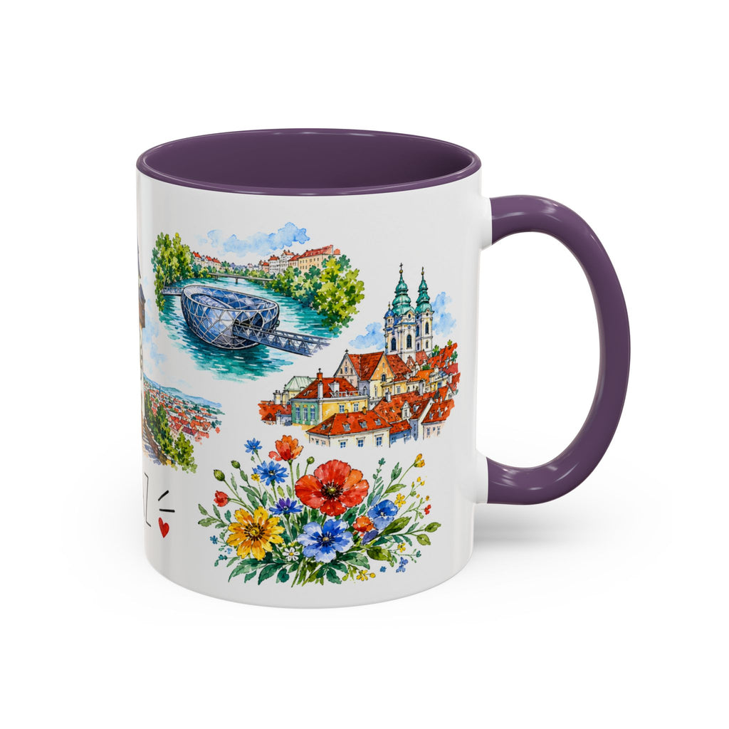 Graz Illustrated Travel Mug | City Souvenir Accent Coffee Mug | 11oz 15oz Ceramic Cup