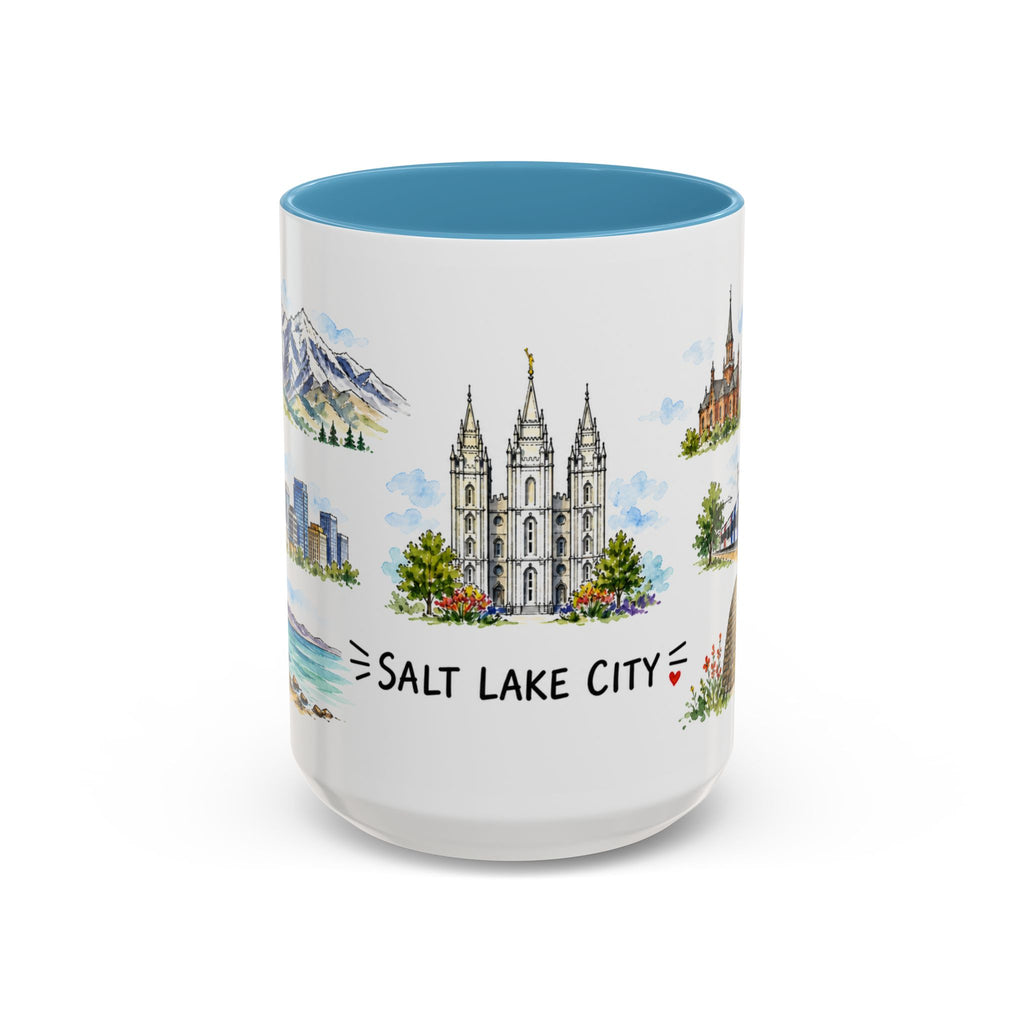 Salt Lake City Illustrated Travel Mug | City Souvenir Accent Coffee Mug | 11oz 15oz Ceramic Cup