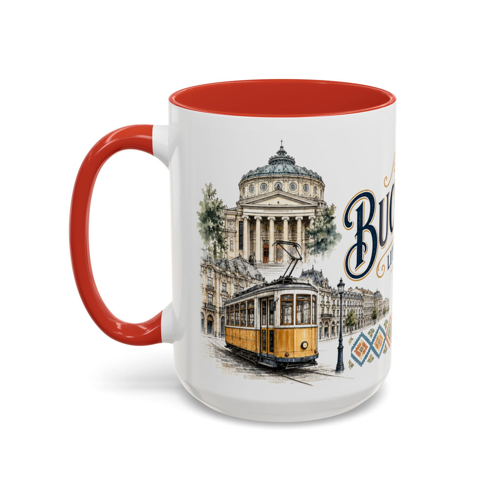 Bucharest Coffee Mug | Romania Travel Souvenir | Vintage Illustrated City Gift | 11 oz 15 oz Accent Mug