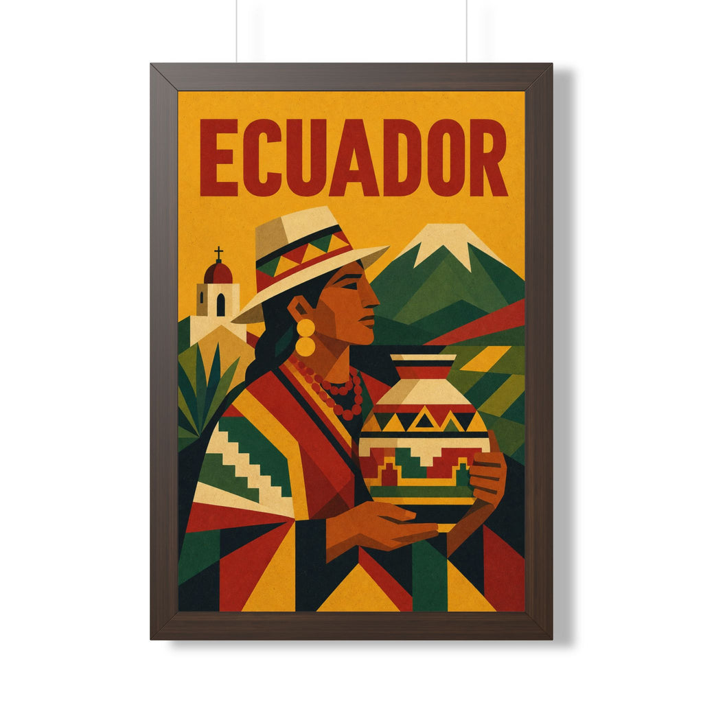 Ecuador Culture Ecuador Framed Poster | Vintage Travel Wall Art | Black Walnut White Frame | 16x24 20x30
