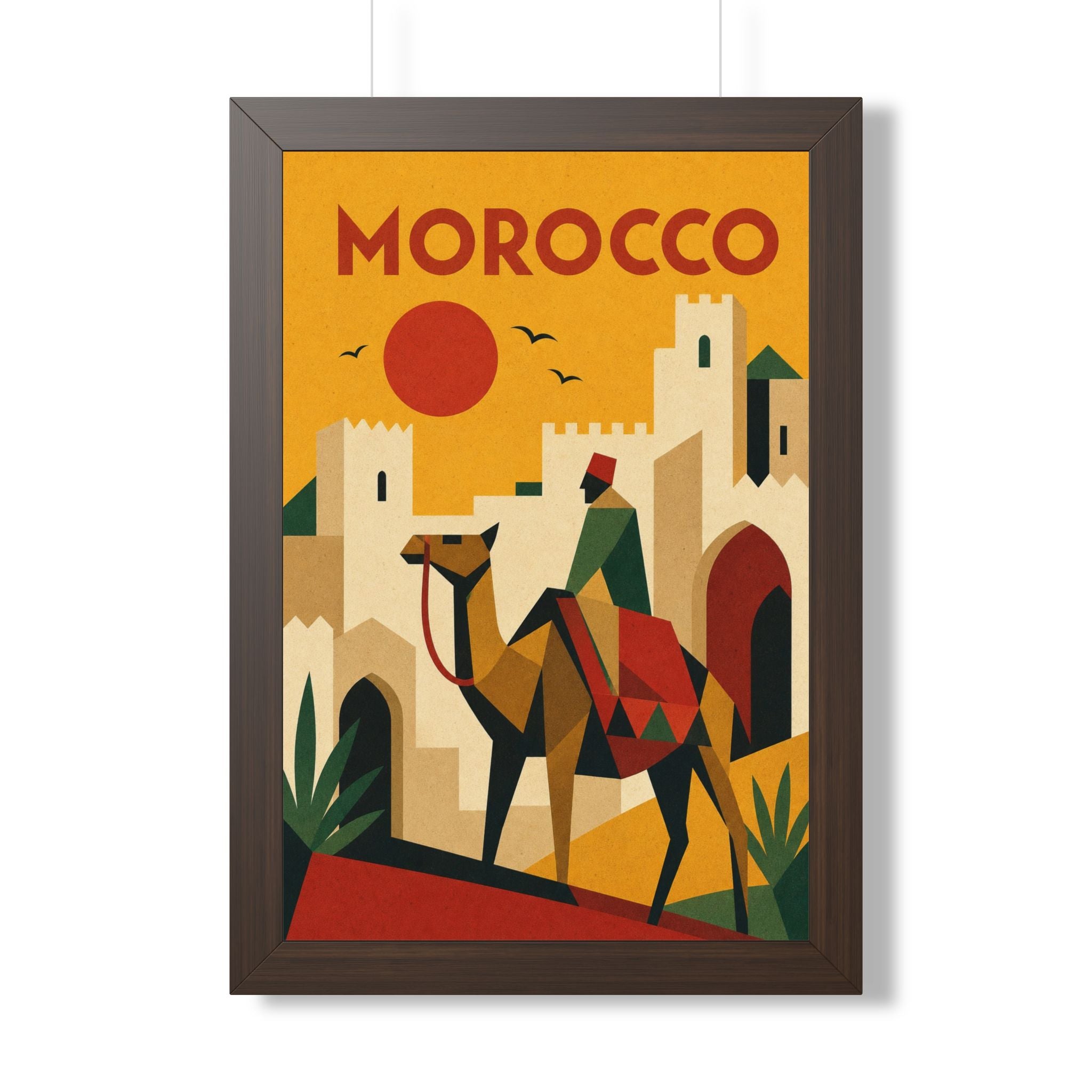 Morocco Camel Morocco Framed Poster | Vintage Travel Wall Art | Black Walnut White Frame | 16x24 20x30