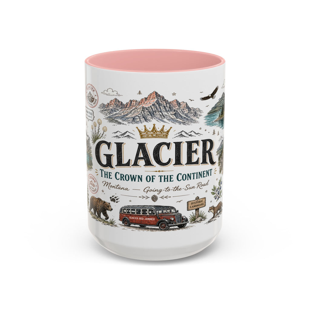 Glacier Coffee Mug | National Park Hiking Montana Gift | Accent Color Ceramic 11oz 15oz