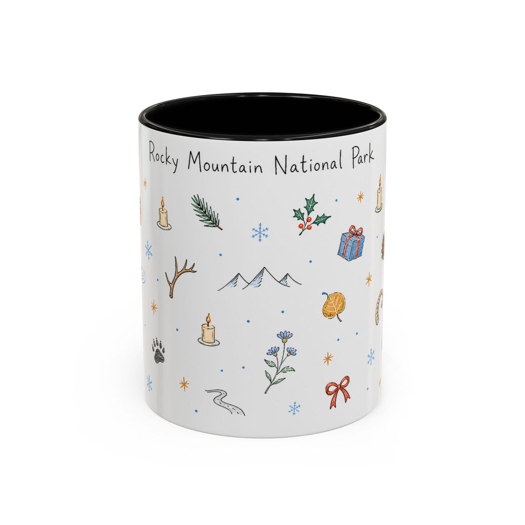 Rocky Mountain National Park Christmas Mug | Watercolor Travel Souvenir | Holiday Gift | Accent Ceramic Coffee Cup 11oz 15oz