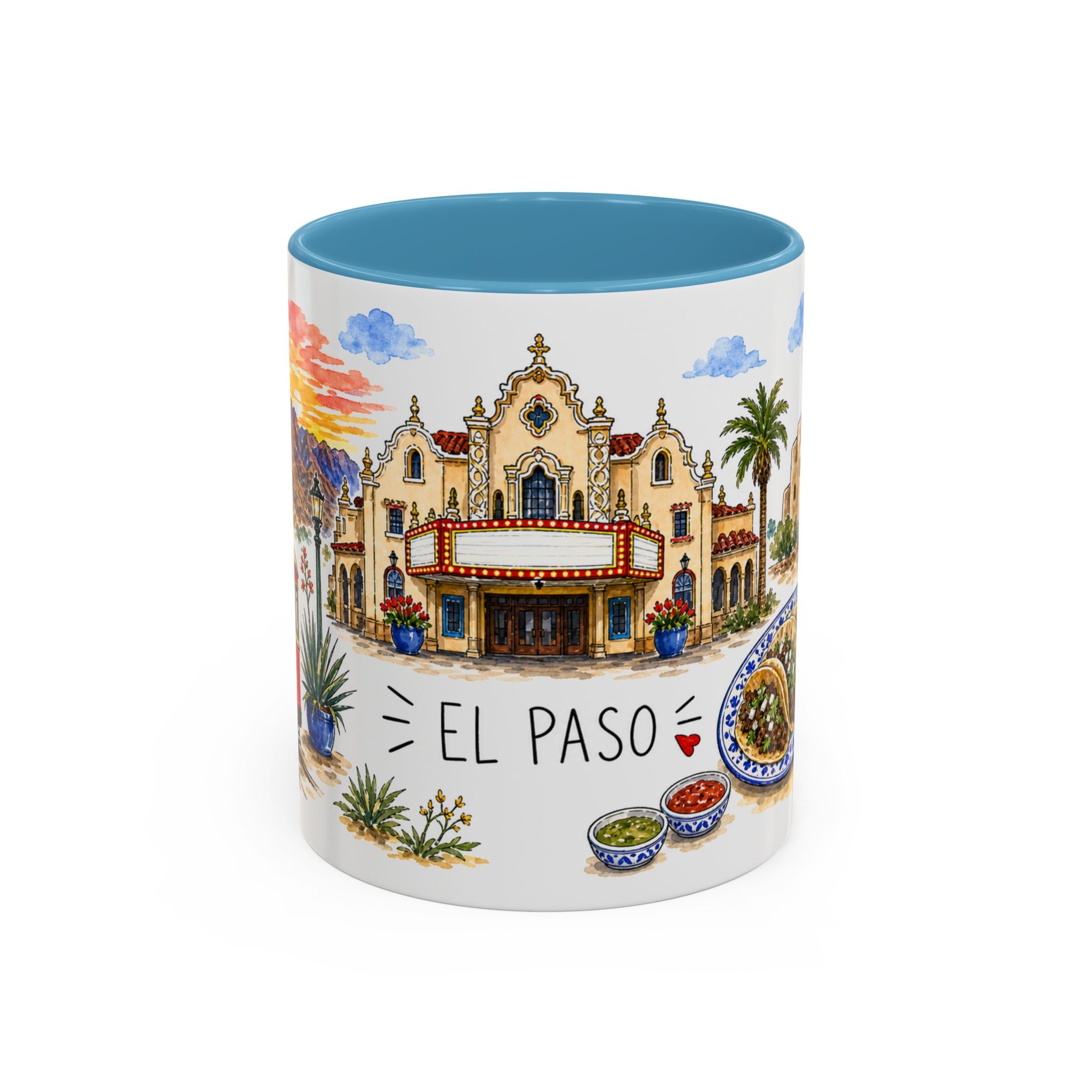 El Paso Illustrated Travel Mug | City Souvenir Accent Coffee Mug | 11oz 15oz Ceramic Cup