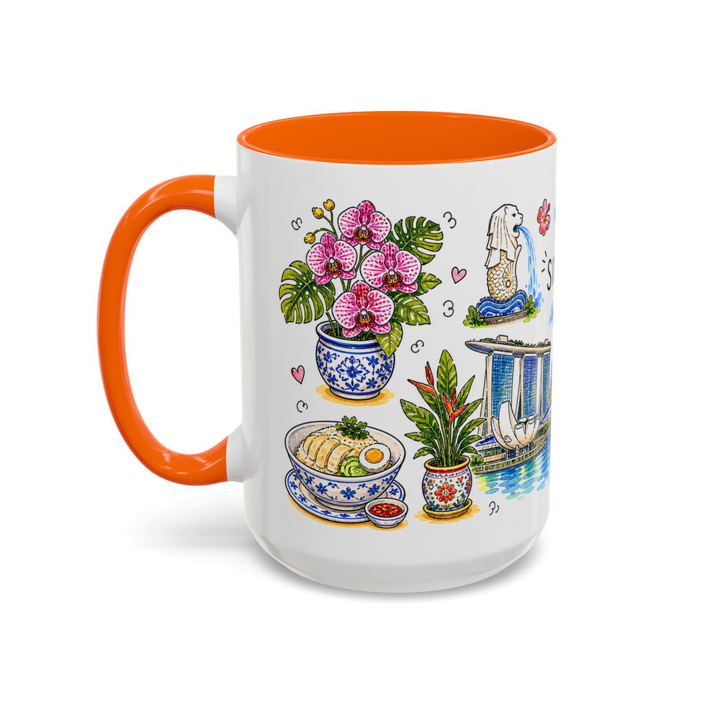 Singapore Illustrated Travel Mug | City Souvenir Accent Coffee Mug | 11oz 15oz Ceramic Cup